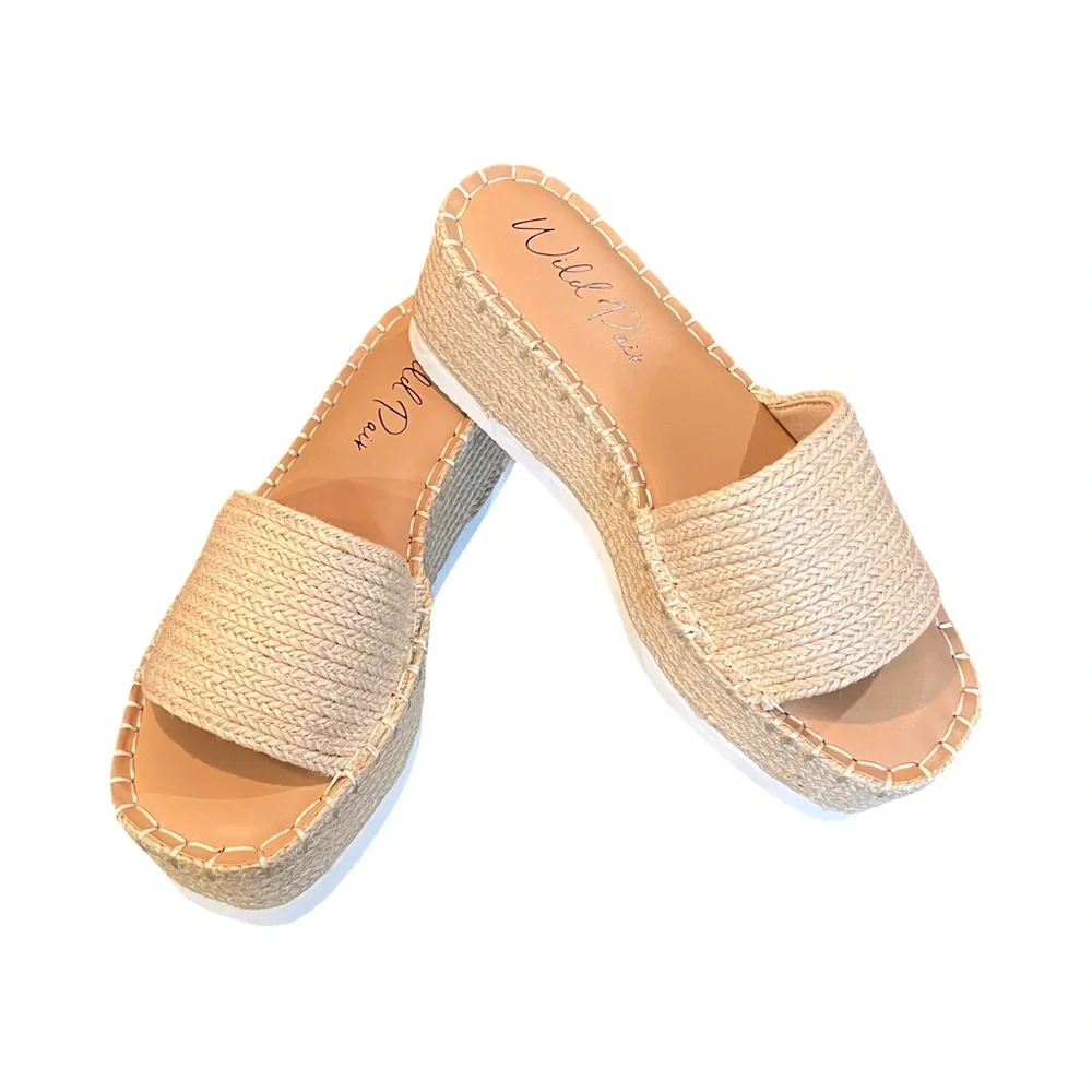 Wild Pair Shermer Slide Espadrille Platform Wedge Sandals Natural Jute Siz 7.5